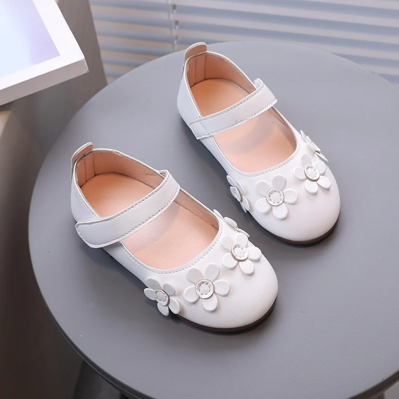 Children Shoes Girls Princess Shoes Round Toe White Kids Shoes for Girl Solf Leather Rubber Buttom Casual Todder Princess Flats