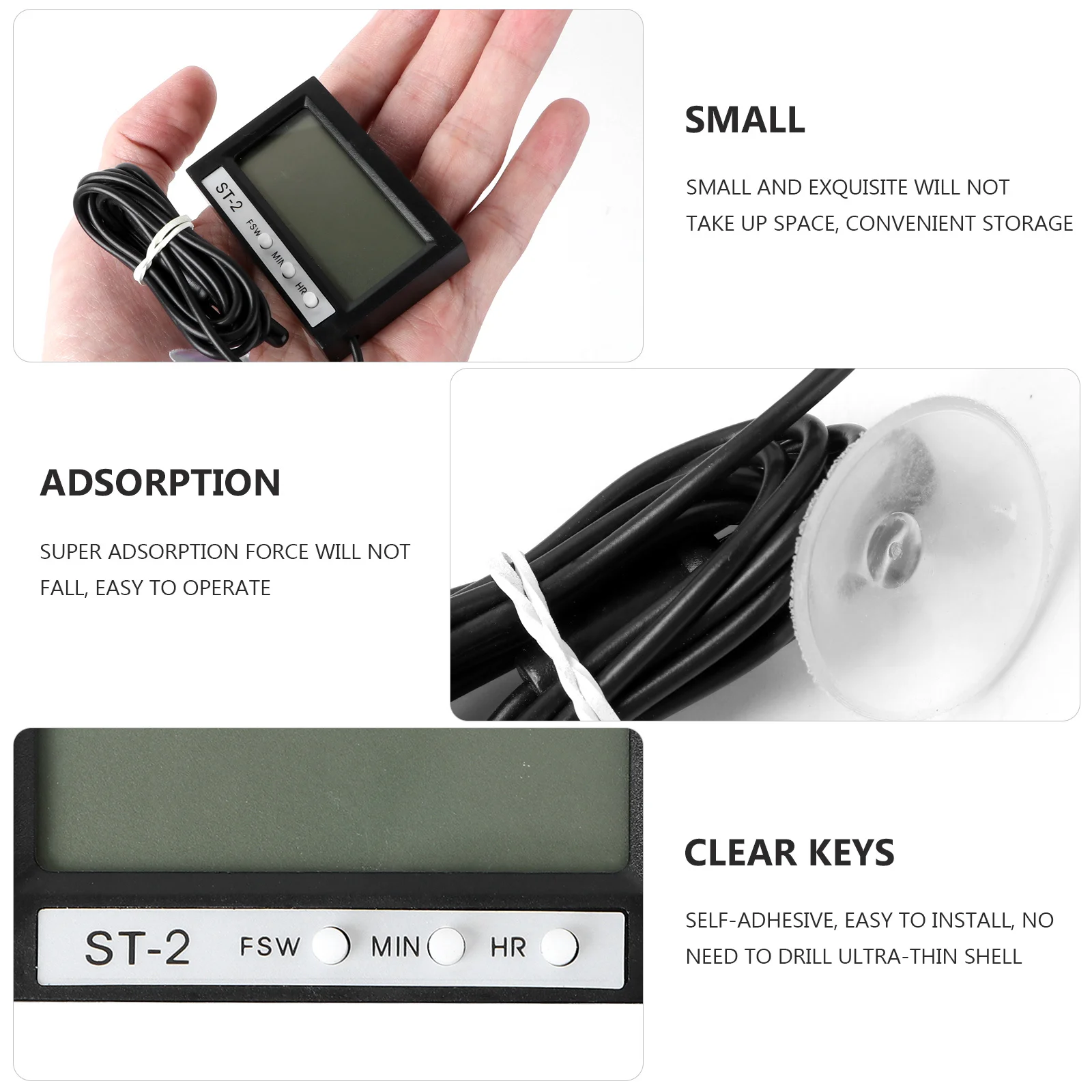 

Electronic Digital Thermometer Dual Internal External Temperature Clock Display Ultra-Thin Self-Adhesive for Outdoor Aquarium