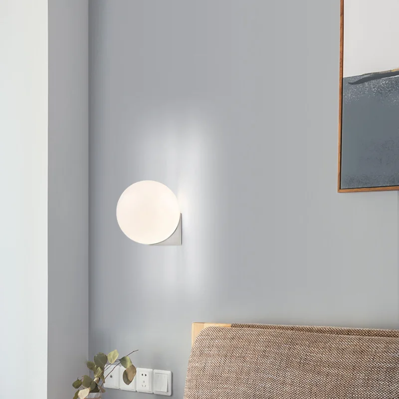 Modern Minimalist White Frosted Glass Ball Wall Lamp LED G9 Lighting Bedside Hallway Interior Decoration Golden Sconce Fixture