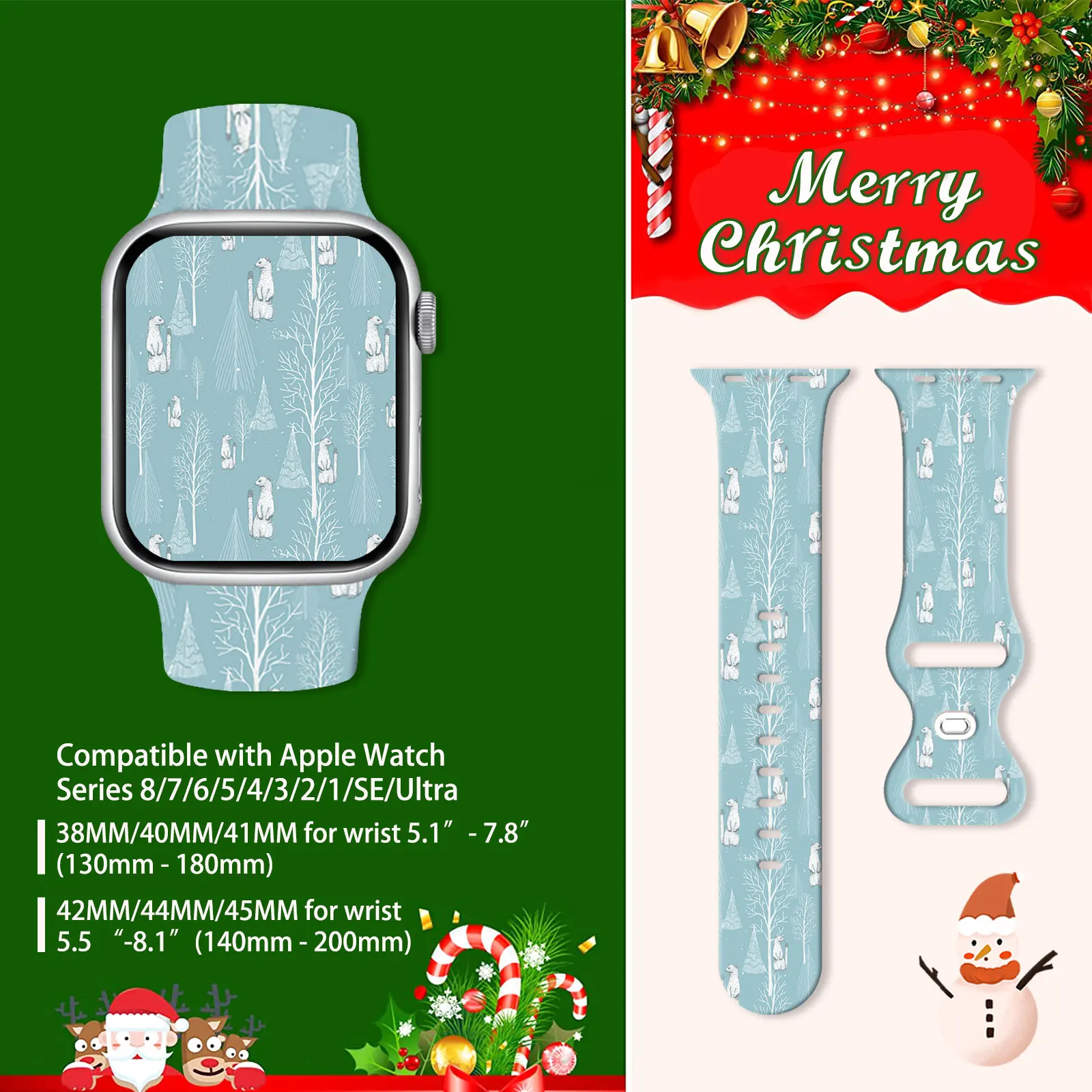 Christmas12 Printed Strap for Apple Watch 46mm 45mm 42mm 40mm 38mm 49mm Watchband Replaceable Bracelet for iWatch 11 10 9 8 Band