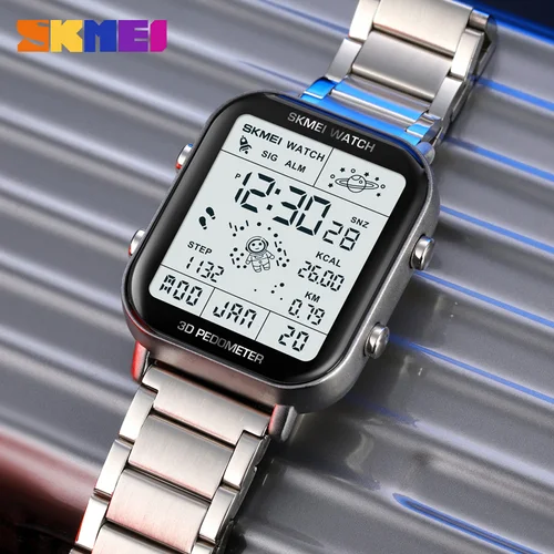 Reloj Digital SKMEI a la moda para hombre, pantalla de luz trasera, relojes electrónicos cuadrados multifuncionales deportivos, reloj Digital LED para hombre