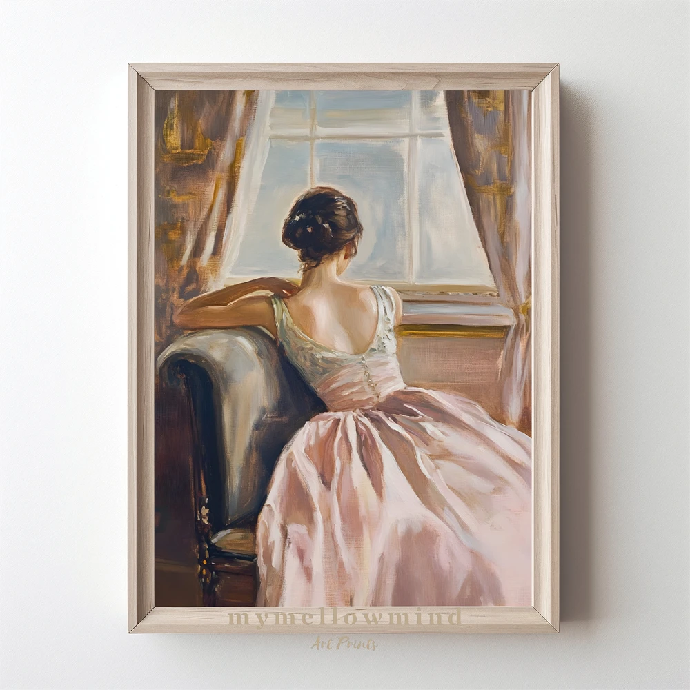 Victorian Woman on Sofa Print Moody Portrait Canvas Painting Vintage American Glam Feminine Wall Art Vintage Woman With Dog Art