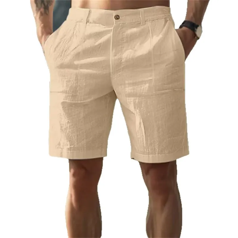 2026 New Men's Cotton Linen Shorts Pants Male Summer Breathable Solid Color Linen Trousers Fitness Streetwear S-3XL