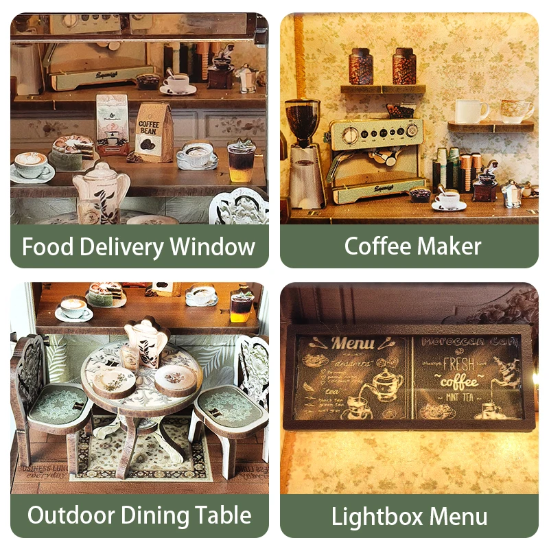 DIY Coffee Shop Puppenhäuser Holz Miniatur Modellbausatz Handarbeit 3D Puzzle mit Möbeln für Freunde Geburtstagsgeschenke