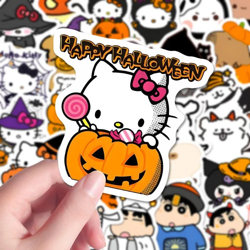 80PCS Halloween Sanrio Crayon Shin-chan Cute Notebook Mobile Phone Case Tablet Water Cup Guitar Refrigerator Sticker Wholesale