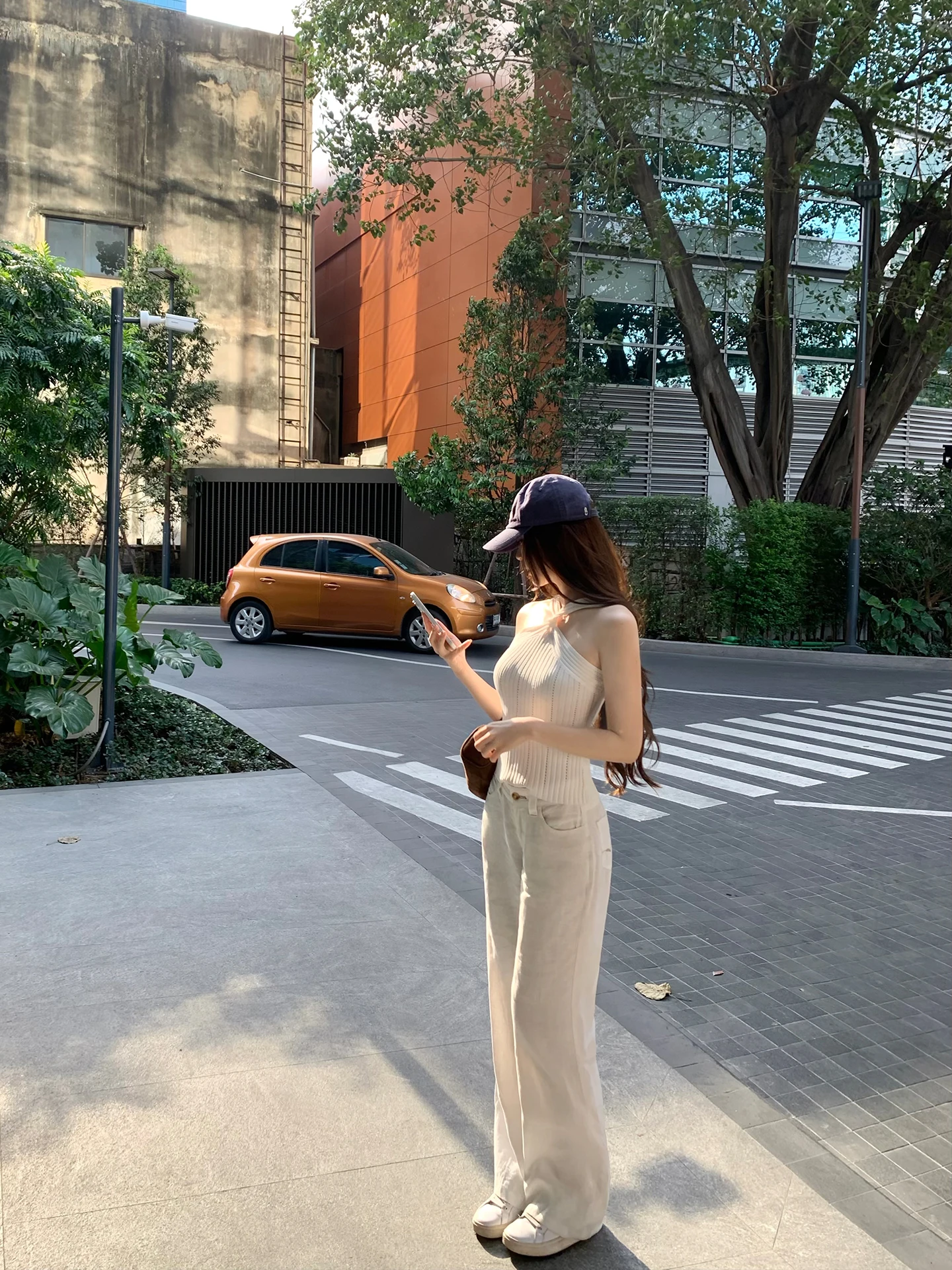 

Gyo High nce Cold Sensation Full Linen White Straight Leg Trousers Low Waist Zipper Closure Spring 2026 Ladies Ca...