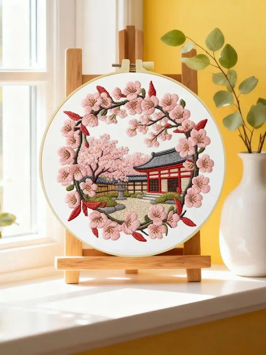 1 Stück 20X20CM/15X15CM 7,87/6,3 Zoll Schönes Landschafts-Stickerei-Starter-Kit DIY-Kit DIY-Stickerei-Set Handarbeiten Nähkunst – Detail 6