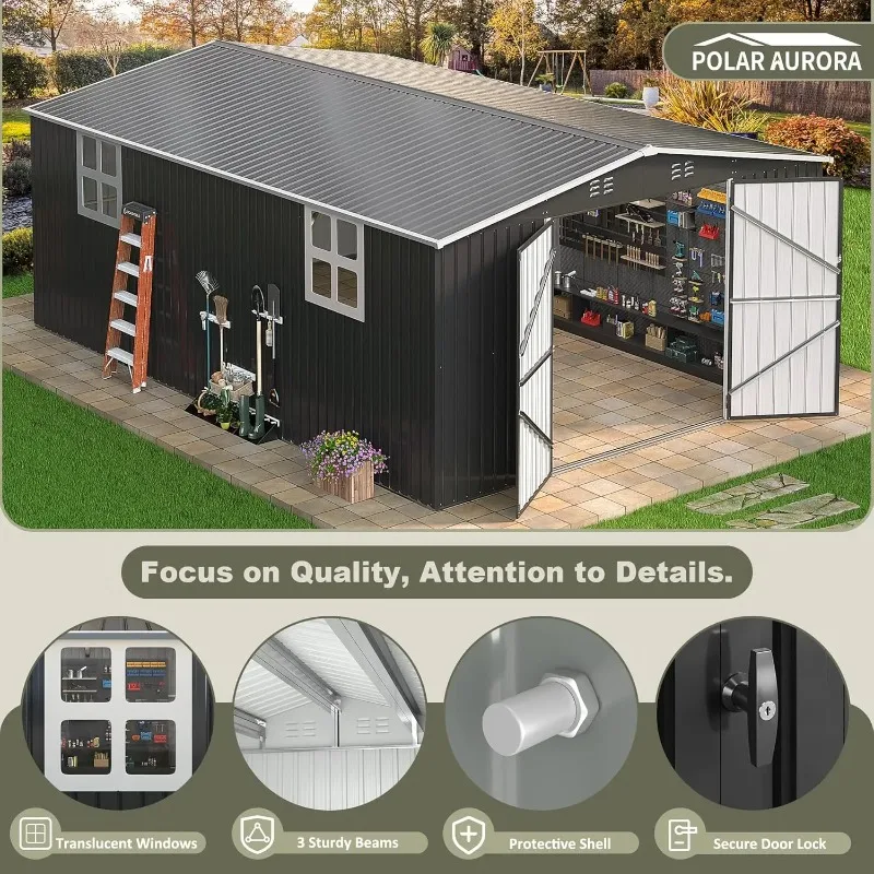 Updated Frame Metal Outdoor Storage Shed With Lockable Doors Custom For Backyard Garden Patio Lawn Tools Storage