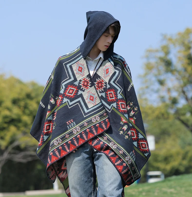 رجل المعطف تقليد الكشمير الألبكة على غرار سترة واقية العرقية تنوعا السفر عباءة دافئة انفصال لقضاء عطلة موضة الرأس P2