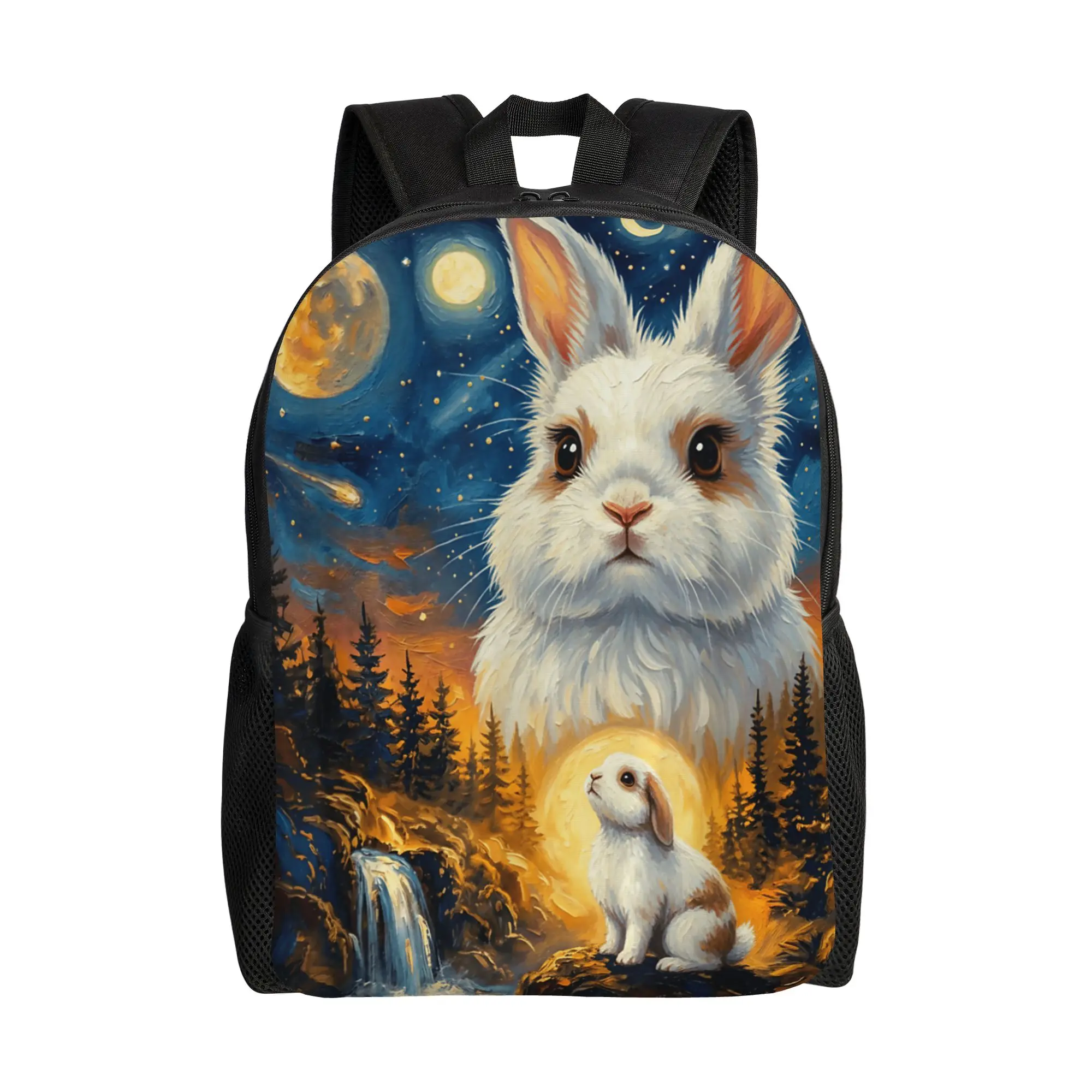 

Rabbit Howling to The Moon Backpack Cool Backpacks Teen Outdoor Style Lightweight School Bags Custom Rucksack