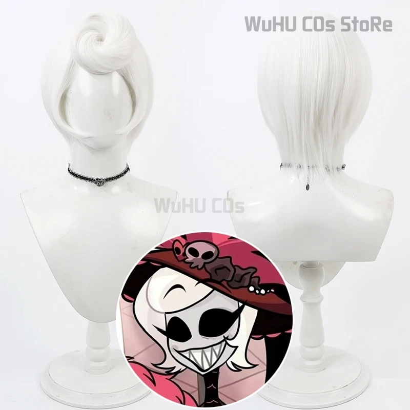 Anime Hazbin RodsCosplay Perruque pour Femme, Cheveux Synthétiques, Blanc, Court, Chaleur, Degré, Halloween, Roleplay, Hôtel