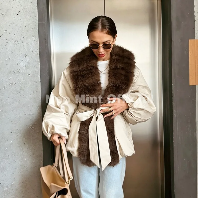 Neo Mint 2026 Winter Luxury Fur Collar Puffer Parka Jacket Women Warm Padded Quilted Coat Iconic Fashion Girls Outerwears