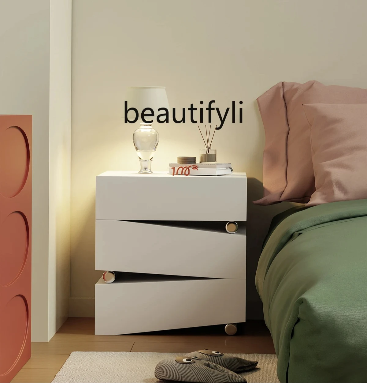 Cream style designer minimalist Bauhaus solid wood storage cabinet