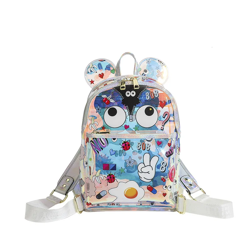 New Women's Backpack Fashionable High Quality Laser Jelly Backpack Cartoon Versatile Multi Functional Girl Storage Backpack