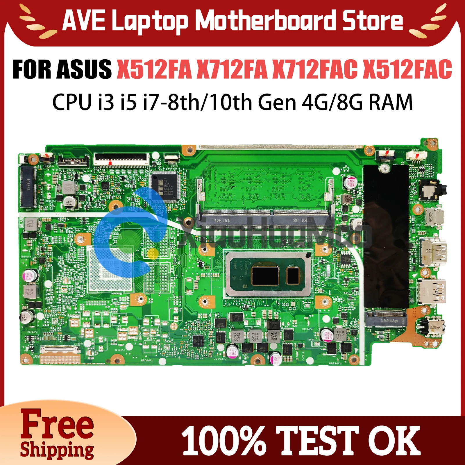 

X512FA Mainboard For Asus VivoBook X512FB X512FF X712FA X512FJ X512FJG Laptop Motherboard With I3-I5-I7/8th 4GB/8GB-RAM V2G