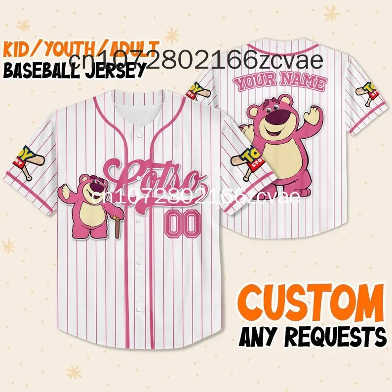 2024 New Disney Toy Story Lotso Baseball Jersey Free Custom Name Men\'s And Women\'s Casual Fashion Street Baseball Shirts