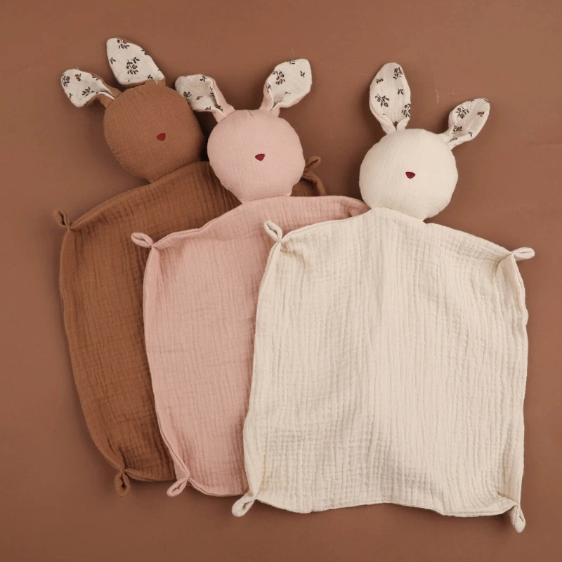 New Cotton Gauze Baby Towel Print Bunny Ear Rabbit Doll Baby Comforters Blanket Soothing Towel Newborn Face Towel Saliva Towel