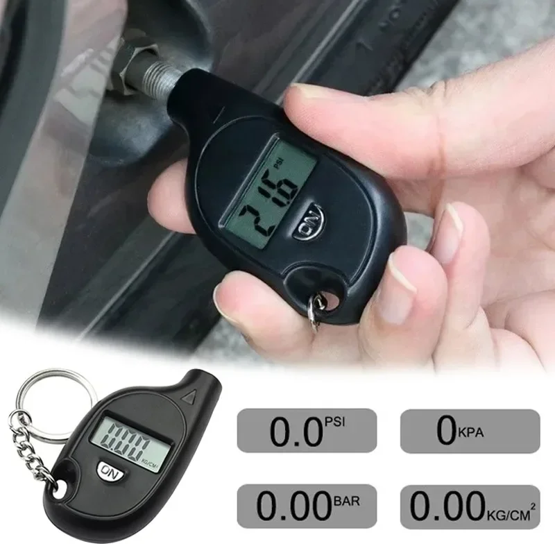 Mini Keychain Style Tire Gauge Digital Lcd Display Car Tire Air Pressure Tester Meter Auto Car Motorcycle Tire Safety Alarm