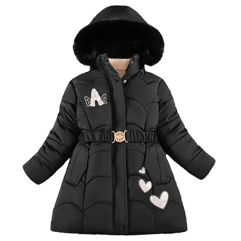 4 6 8 10 Years Winter Girls Coat Keep Warm Thicken Kids Jacket Hooded Zipper Fur Collar Princess Outerwear Children's Clothing