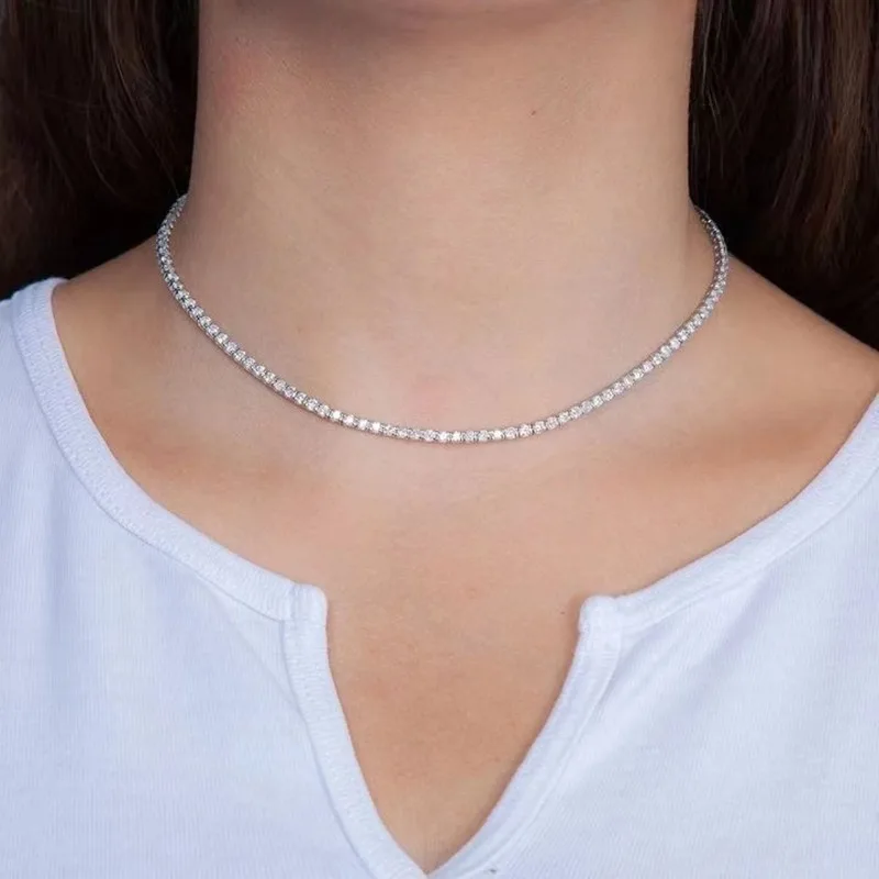 3/4mm Simple Iced Out Tennis CZ Choker Necklace for Women Men Crystal Short Chain on Neck Hip Hop Trend Accessories Jewelry