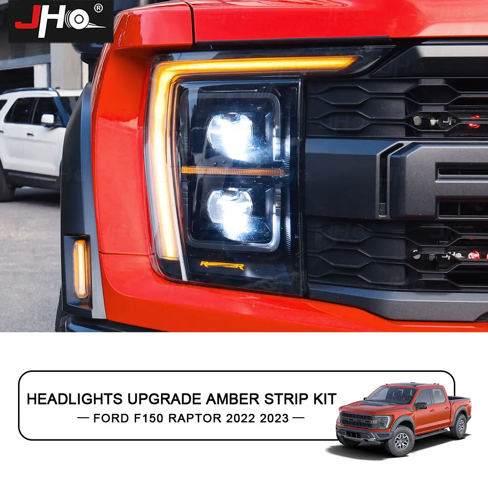 

JHO LED Headlight Strips Amber F DRL Style with Letter Decorate Panel Kit Fit For Gen3 Ford F150 Raptor 2022 2023 Accessories