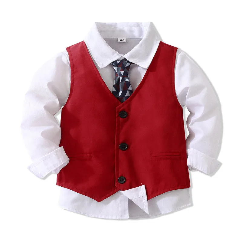 Baby Boys Formal Clothes Suit Long Sleeve Tie Shirt Vest Trousers Gentleman 4 Piece set Kids Birthday Wedding Party Performance