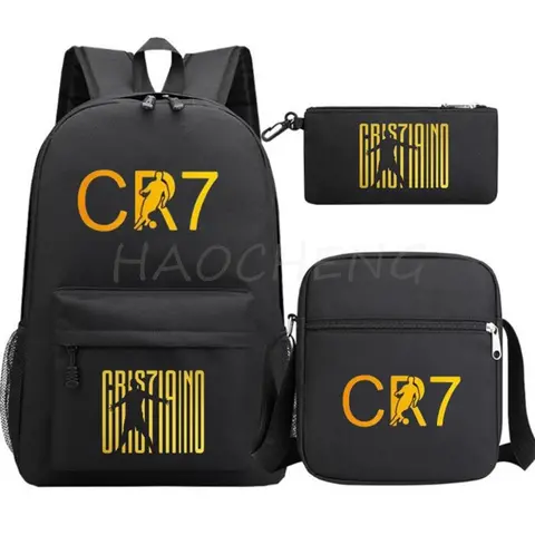 New CR7 Backpack 3Pcs Travel Bag Canvas Backpack Students School Bag For Boys Girls Canvas Teens Laptop Zipper Mochilas For Gift