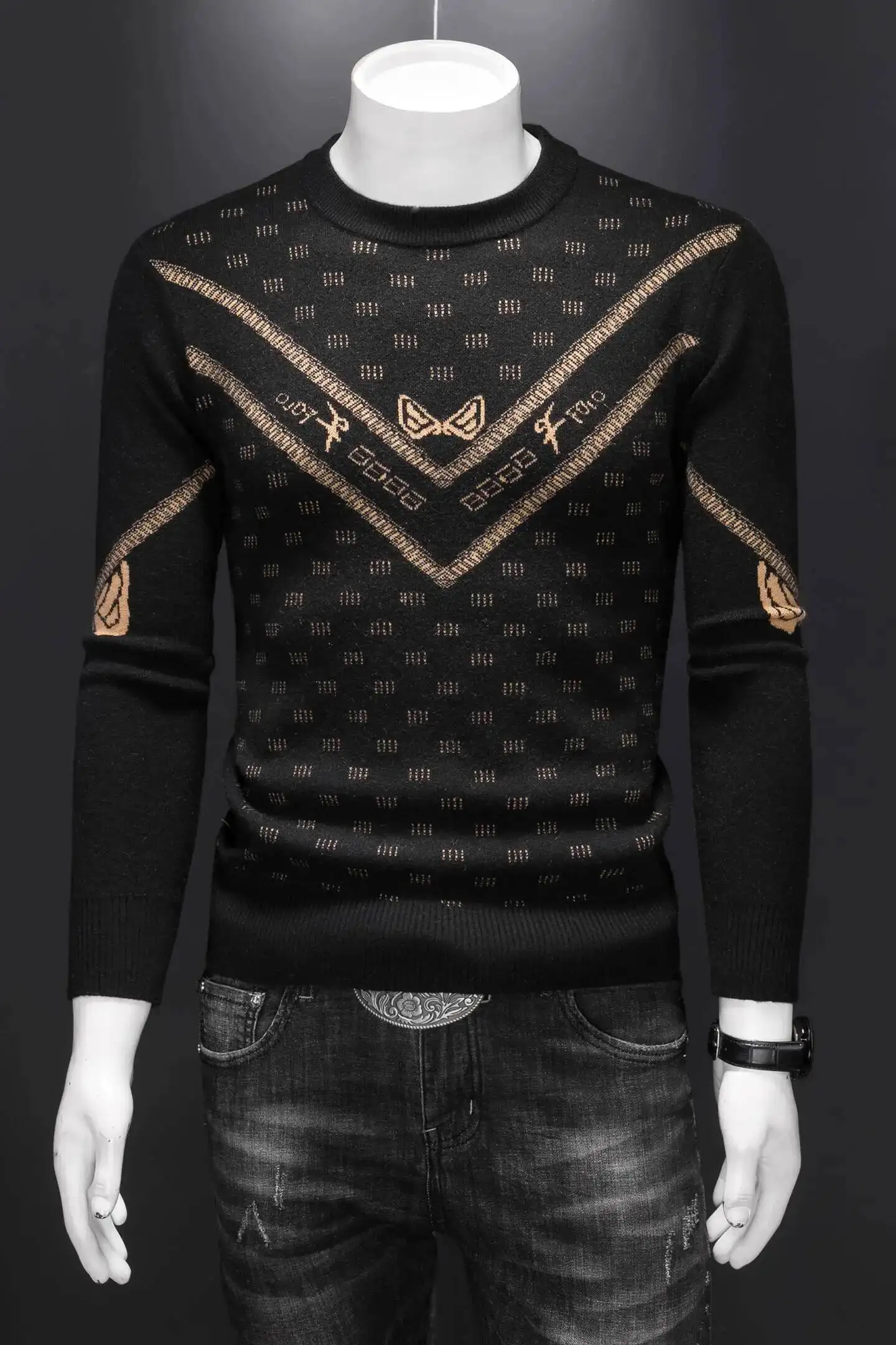 Suéter Vintage de moda para hombre, suéter de Jacquard de invierno para hombre, suéter de mezcla de lana, camisa de punto con cuello redondo, trajes de Club, camisa Base