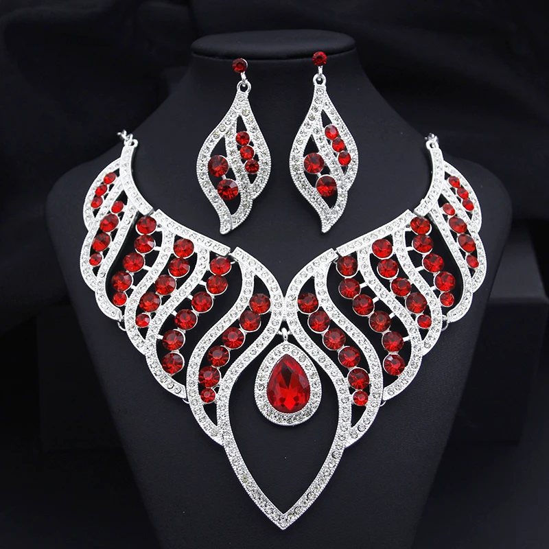 Elegant Rhinestone Choker Necklace and Earrings Set for Women Pageant Bride Wedding Costume Jewelry Sets for Party Prom Gifts