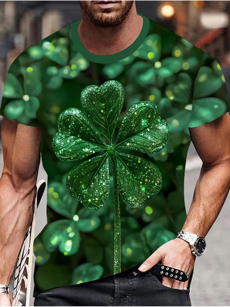 Men'S 3D Digital Print St. Patrick'S Day T-Shirt Irish Luck & Shamrock Design St. Patrick'S Day Casual Summer Tee For Parties