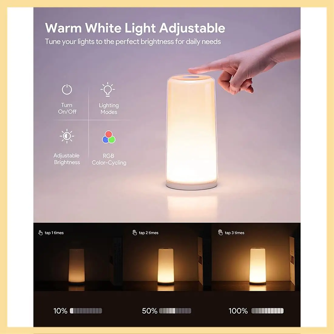 ดี-โคมไฟตั้งโต๊ะ,โคมไฟข้างเตียงสําหรับห้องนั่งเล่นห้องนอน,การควบคุมแบบสัมผัสข้างหลอดไฟ LED หรี่แสงได้,สี RGB เปลี่ยน EU Plug