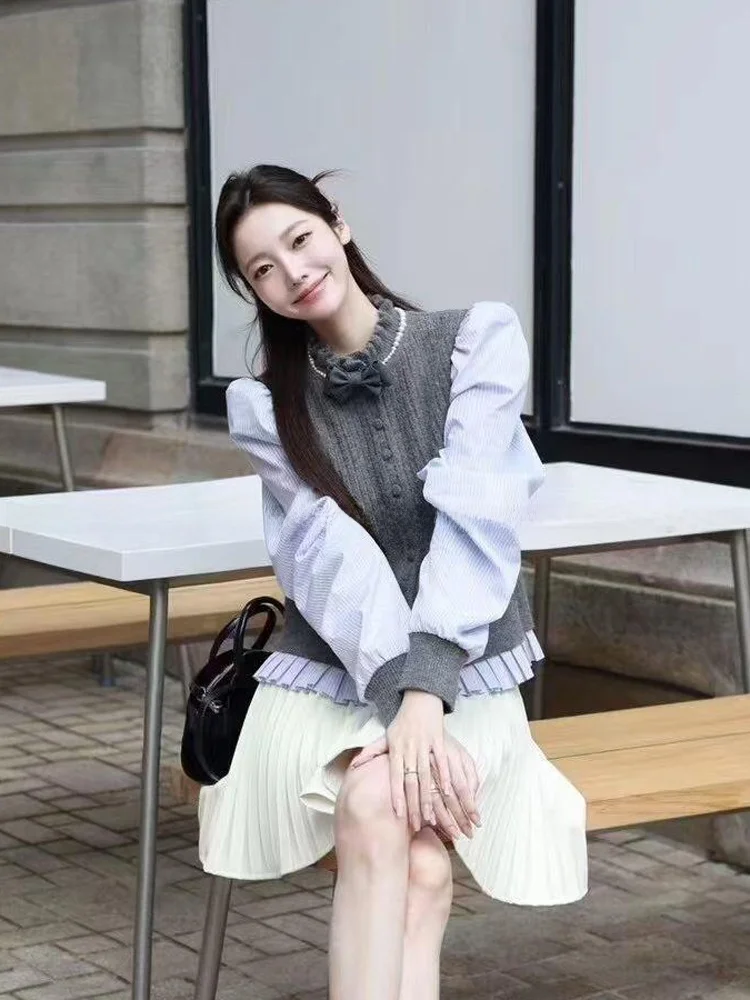 الراقية الخريف الشتاء جديد الكورية Sle مكافحة الشيخوخة كلية الرياح الربط فقاعة Sve حبة محبوك سترة مفتوحة المرأة Fas...