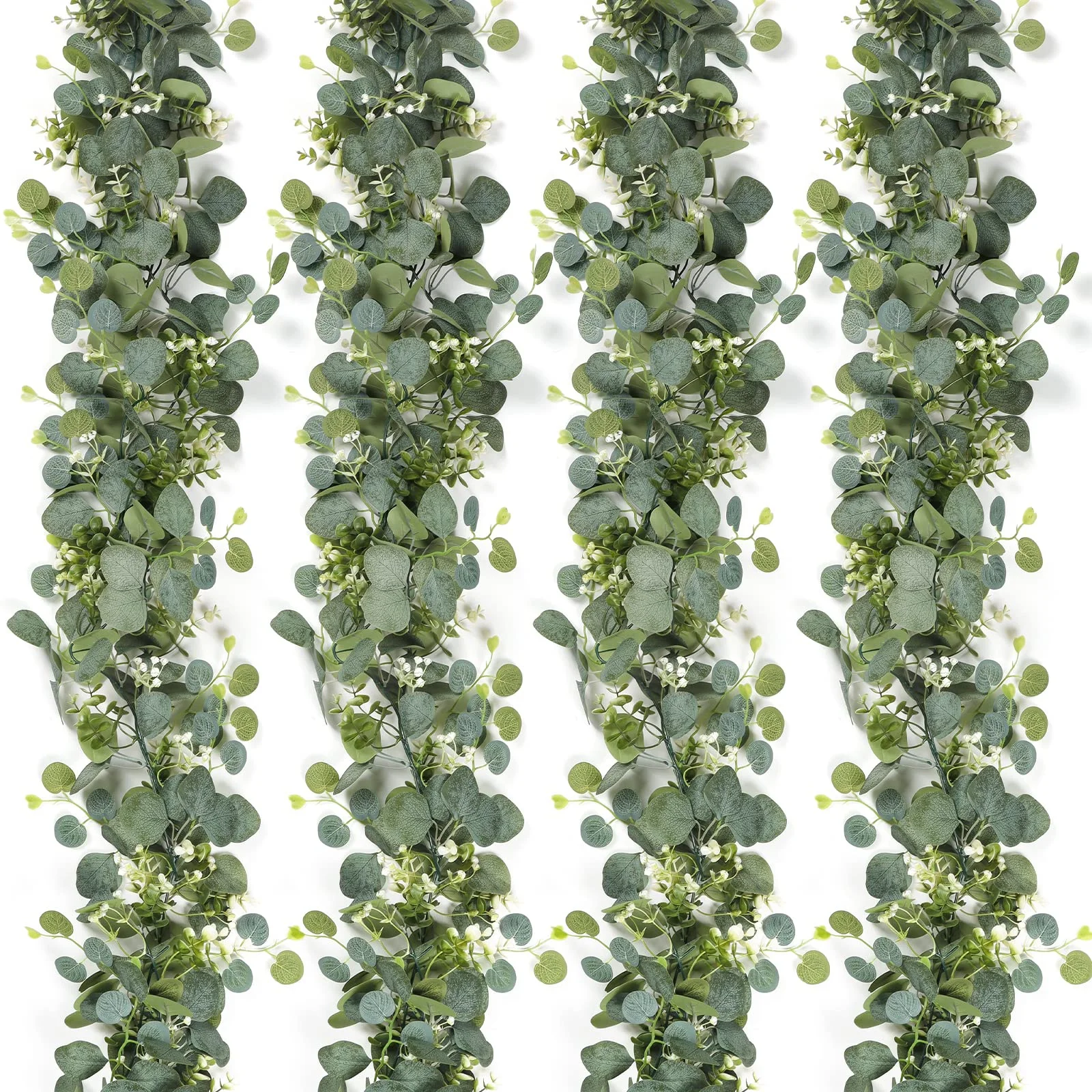 

5.9FT Artificial Eucalyptus Garland White Flowers Faux Greenery Vine for Wedding Thanksgiving Arch Table Mantle Room Home Decor
