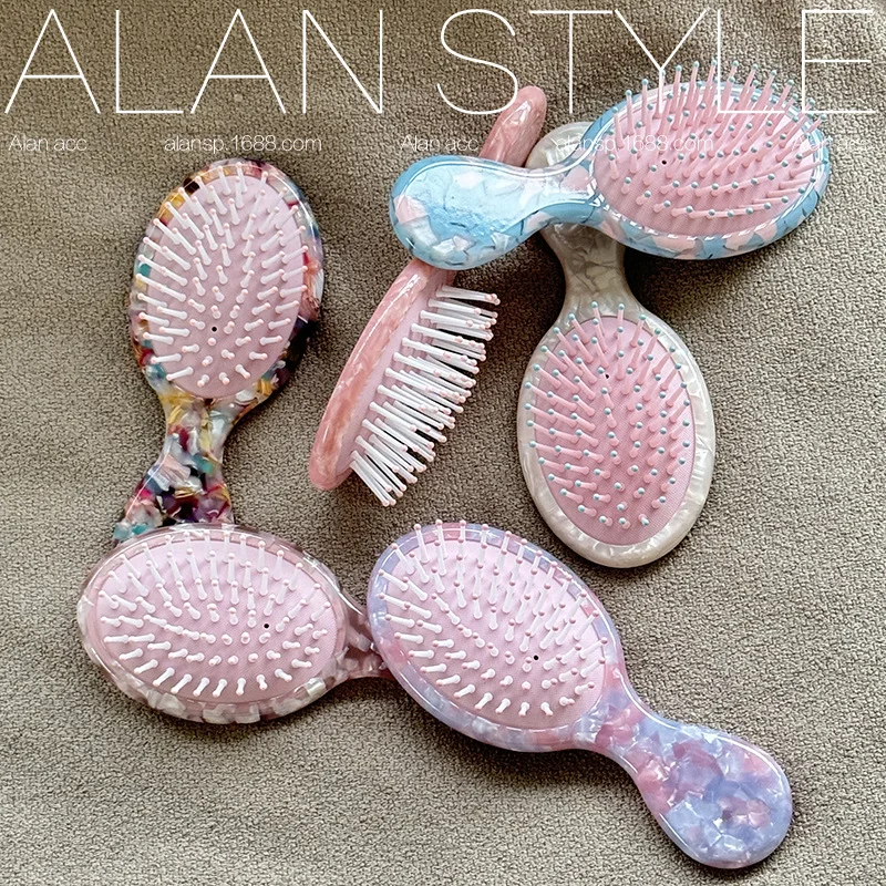 1pc New Acetate Hair Brush Cute Massage Cushion Comb Small Oval Portable Detangling Hair Brush for Home Styling