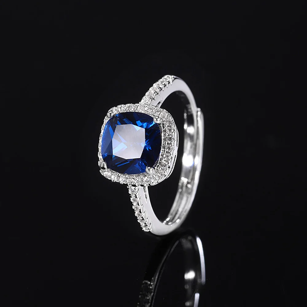 Vintage Square 8*8mm Sapphire Gemstone Necklace Pendant Ring Earrings Party Fine Jewelry Set for Women Accessories Birtyday Gift