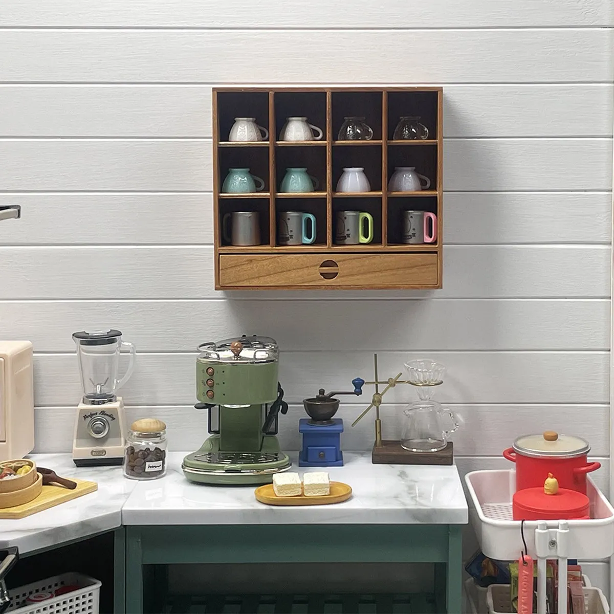 

【GLAD】1/6 Cup Holder Storage Rack Solid Wood Mini Bookcase Cabinet Doll House Mini Model Dollhouse Studying Room Accessories