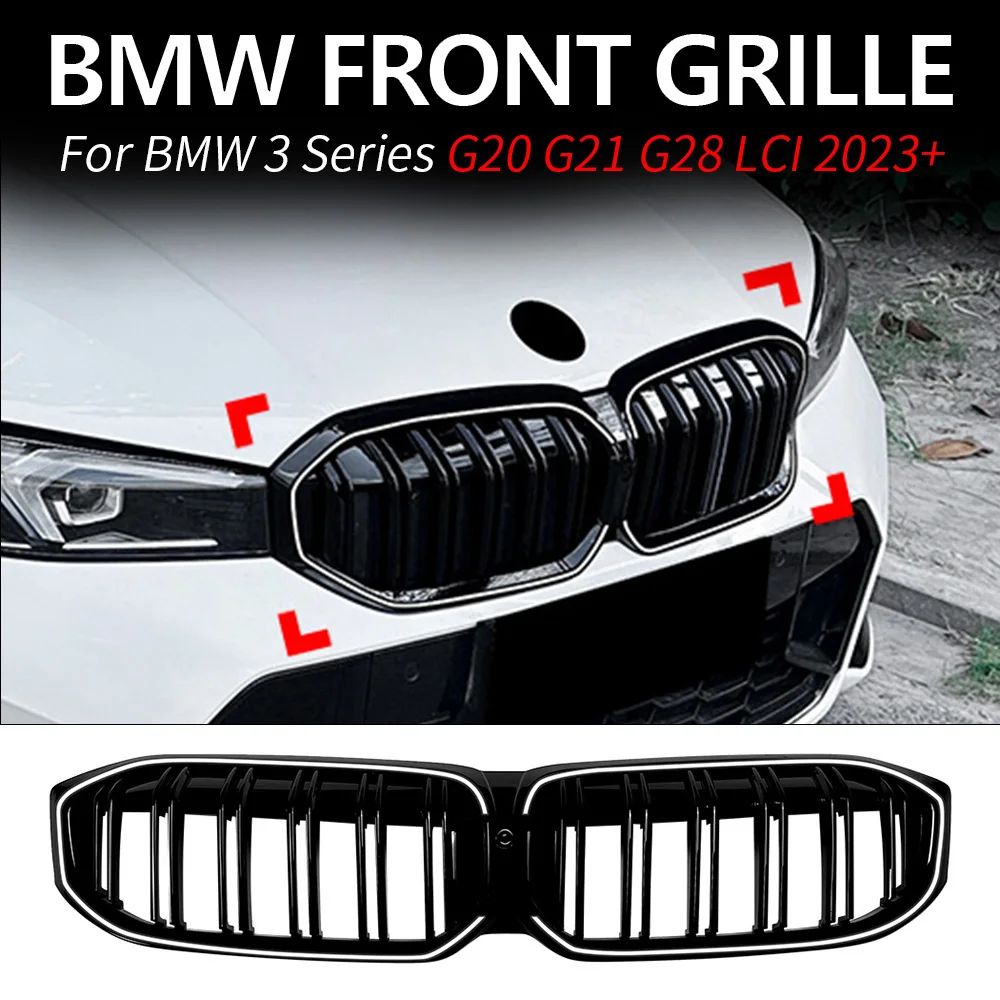 

LED Front Grille For BMW 3 Series G20 G21 G28 LCI 2023+ Double Line LED Light Strip Mesh Body Kit Upgrade Car Accessories