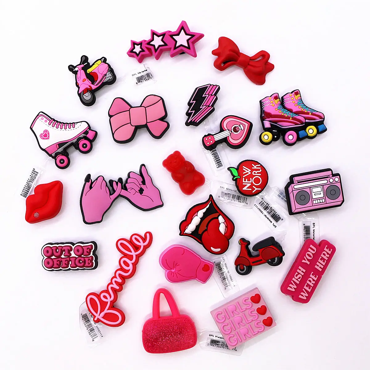 1 Pcs Original Designer Shoe Charms Accessories Pink Girl Style Shoes Decorations Roller Skates Bow Clog Pins for Friends Gifts