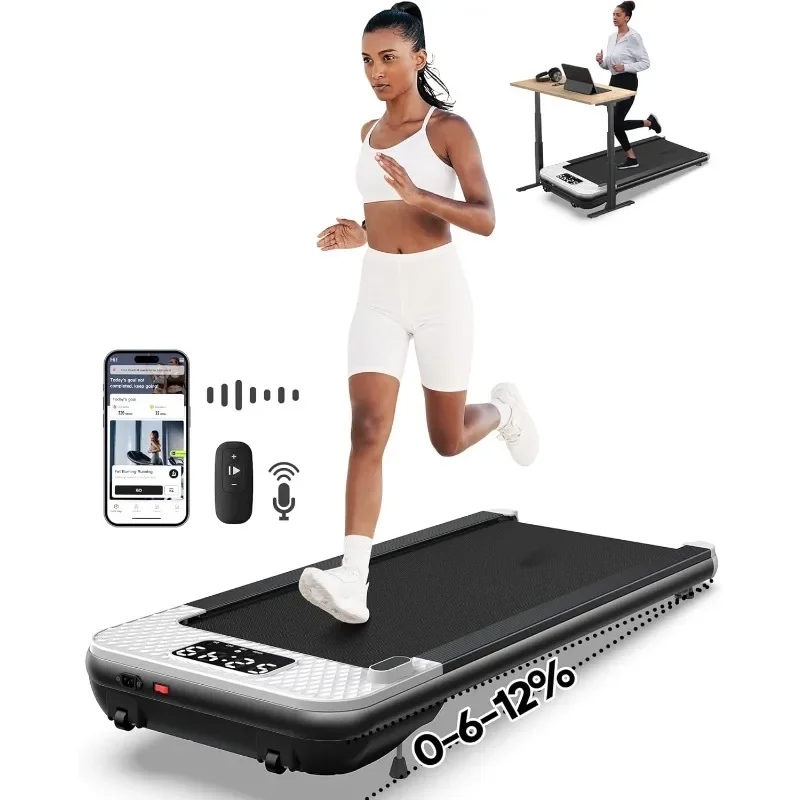 Inclined walking mat treadmill for apartment office home, works with app and remote control