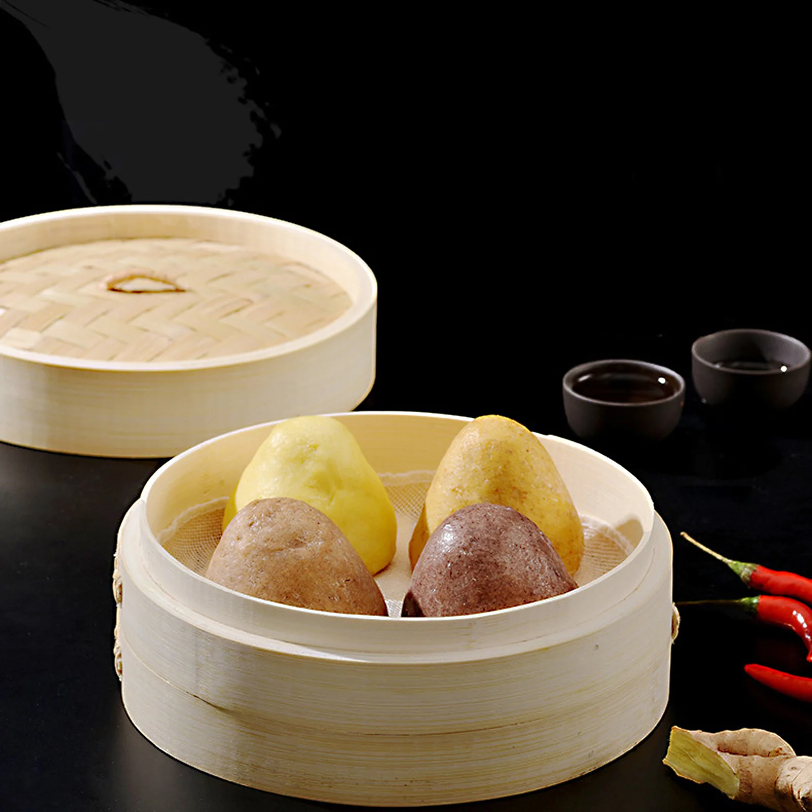 

2Pcs Bamboo Steamer Round Non-Deformable Wear-Resistant Kitchen Steamed Buns Steamer Tray for Home Dumplings Food Steaming