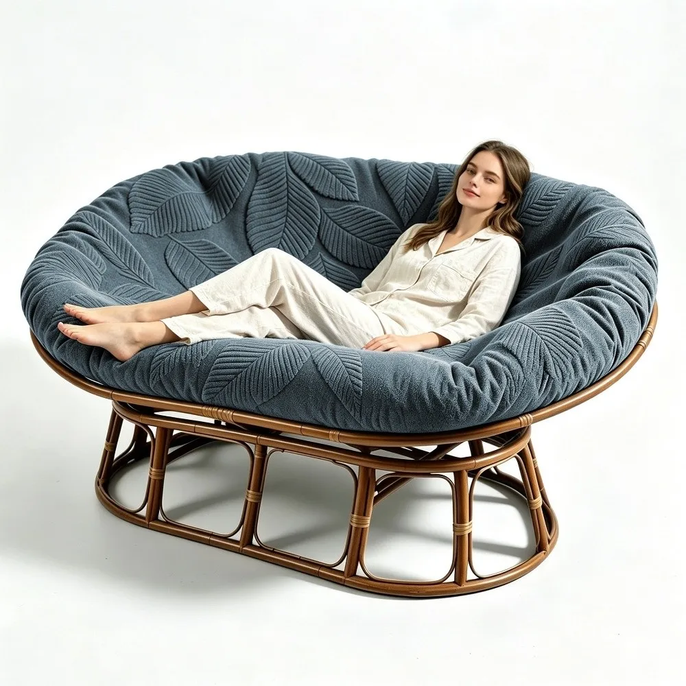 Thick German Velvet Papasan Chair Cushion Cover Leaf Embossed Removable 2-Seater Radar Cushion Protector Oversized Washable