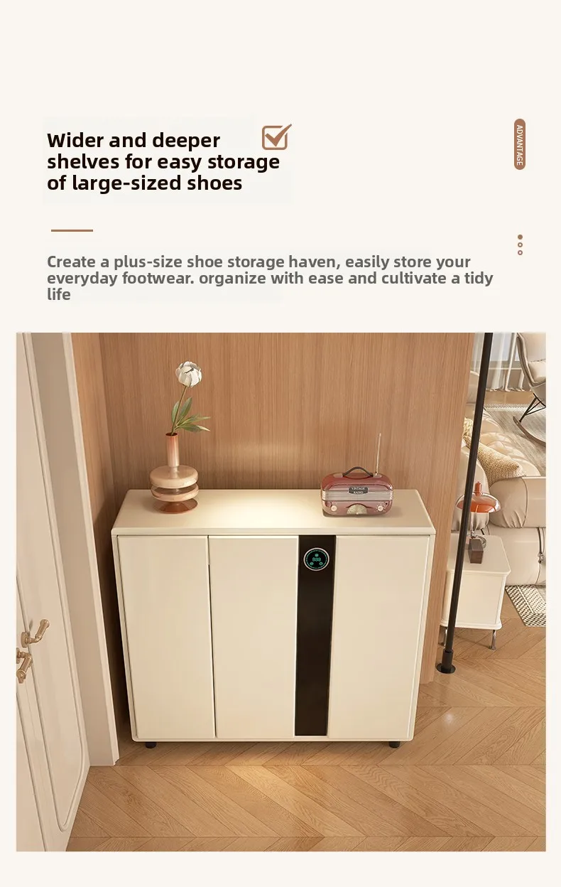 C13 - cream-colored shoe cabinet for home use, smart disinfection & drying entryway console table