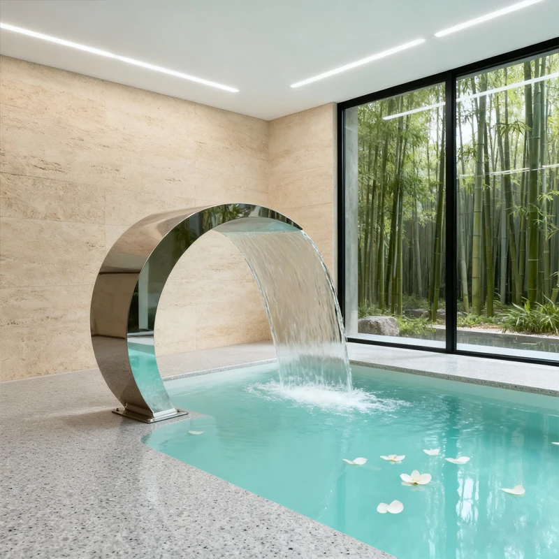 Commercial Artificial Hot Spring Waterfall 304 Stainless Steel Massage Shower for Pool and Hotel Curved Design High Flow Rate