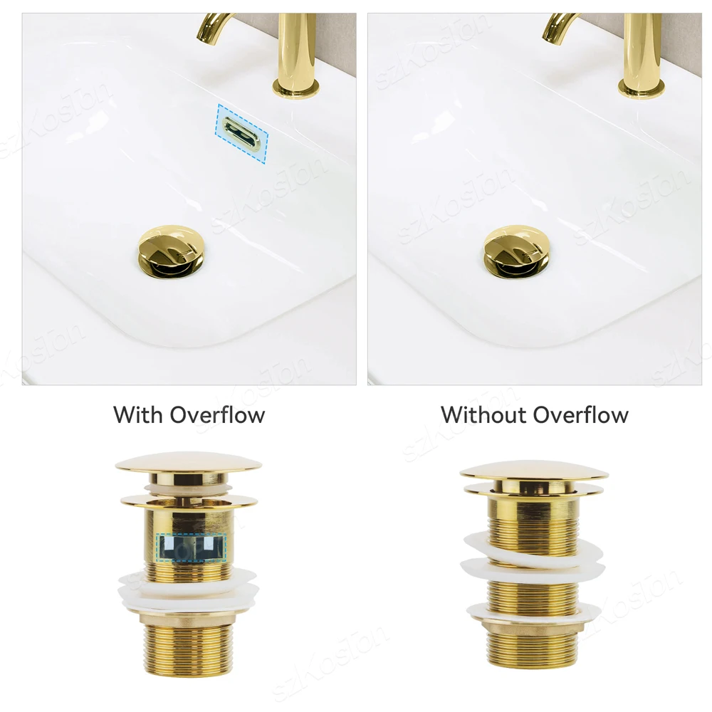 Gold Pop Up Drain Button Bathroom Sink Plug Drainer Siphon Waste Stopper Wash Basin Faucet Accessory Washbasin Pipe Black