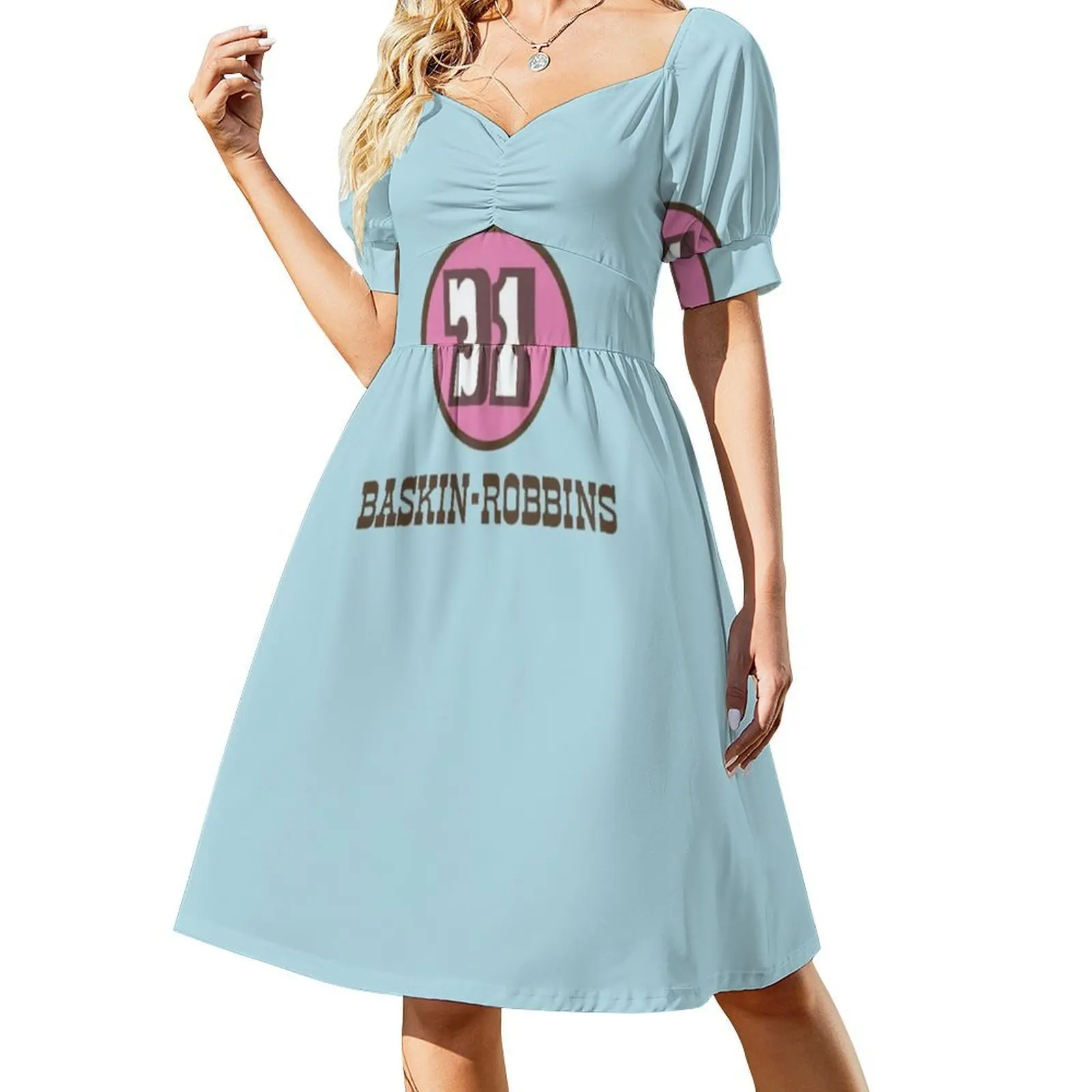 60S-70S خمر Baskin-Robbins الآيس كريم شعار كلاسيكي المرأة فستان الحفلات الأنيق ألف خط فستان مع قصير/طويل/أكمام