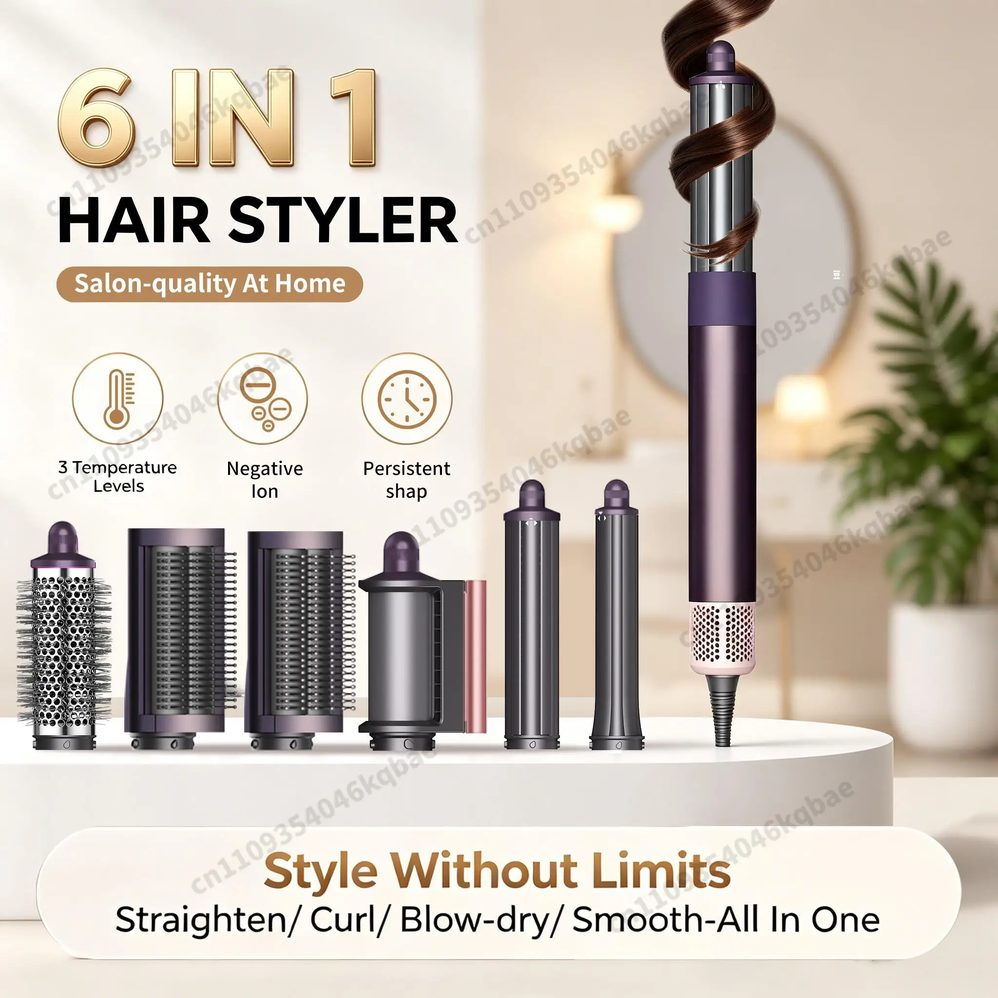SenCiciMen 6-in-1 Air Multi-Styler & Haartrocknerbürste, Hochgeschwindigkeits-Föhn mit negativen Ionen, Styling-Set mit automatisch umwickelnden Lockenwicklern, schnelles Trocknen, Locken, Volumen und