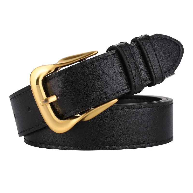 Fashion Women's Genuine Leather Belt Women's Fashion Classic Golden Buckle Leather Belt with Jeans Dress and Pants