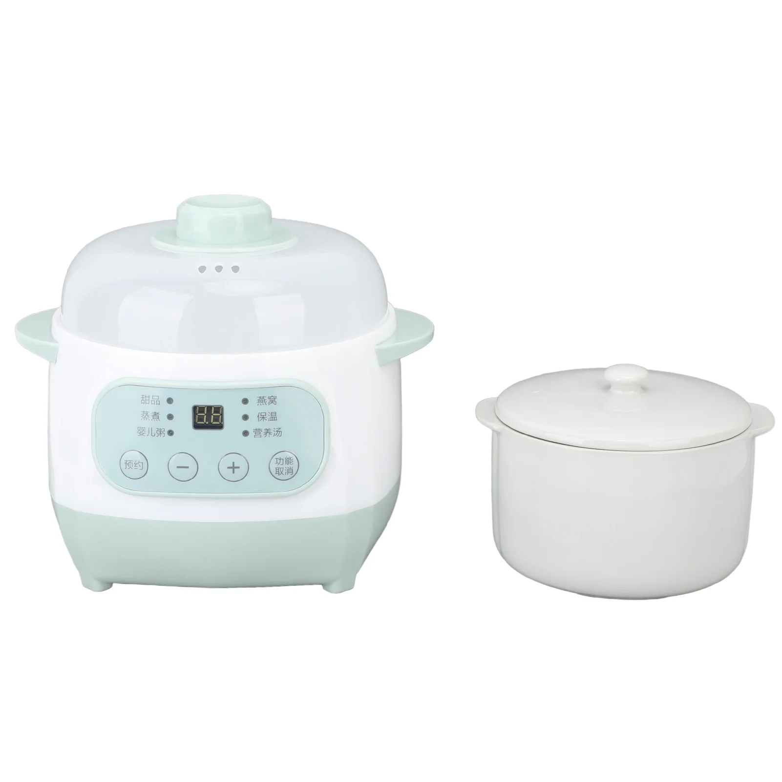 Small Slow Cooker Slow Cooker Uniform Heating Green Ceramic ABS Compact 1L Timer for Apartment