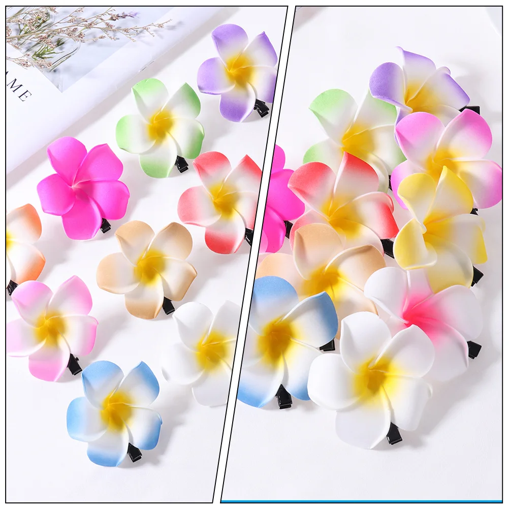 12 Pcs Simulated Plumeria Headdress Flower Hair Accessories Frangipani Clip Hawaiian Flowers for Metal Travel