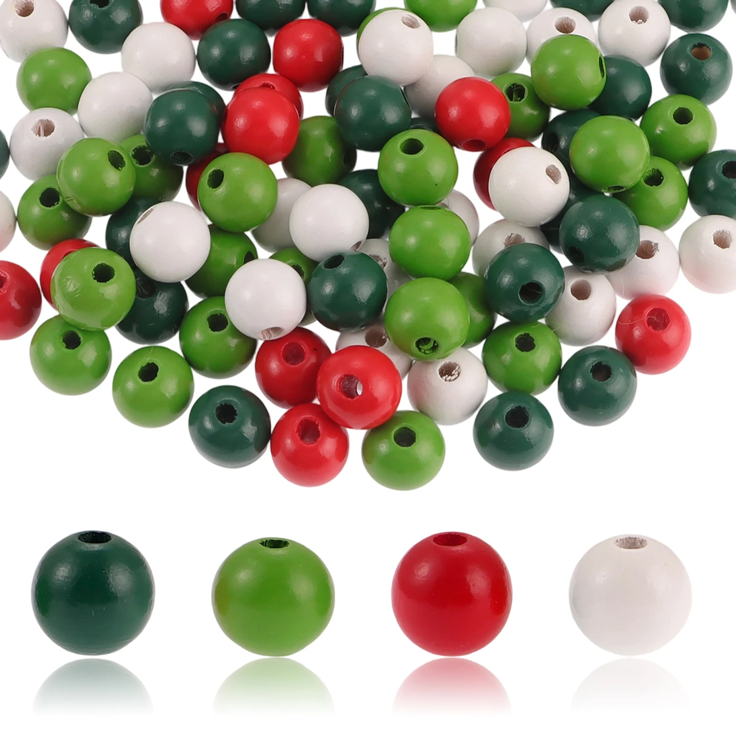 Christmas Solid Color Wooden Beads Red Green White Round Natural Wood Beads DIY Xmas Garland Ornament Holiday Craft Decor Suppli